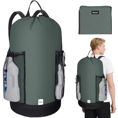 BALEINE 120L Laundry Bag Backpack, 900D Oxford Fabric Large Travel Laundry Bags with Shoulder Straps and 2 Mesh Pockets for College Dorm, Apartment, Laundromat (Dark Grey, 120L) - color: Dark Grey, size: 120L