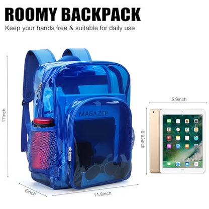 Clear Backpack School Bag Stadium Approved Heavy Duty Large PVC Laptop Transparent Backpack See Through for Sports, Work, Stadium, Security, Travel, College - H18''xW14''xD8“ - color: Deep Blue