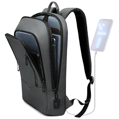 hk Backpack for Men Business Slim Backpack with USB Charger Computer Lightweight Anti-theft Travel (Dark Grey, 15.6 Inch) - color: Dark Grey, size: 15.6 Inch