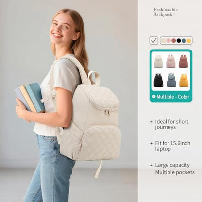 NOL Natural Organic Lifestyle Women's Quilted Puffer Backpack, Large Waterproof Lightweight Puffy Bookbag, Carry on Daypack for Travel, Work (Cream) - color: Cream