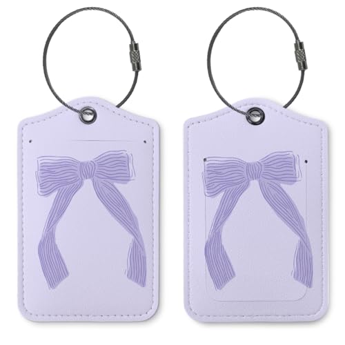 Coquette Purple Bow Luggage Tags for Suitcases, Purple Bow Cute Bag Travel Tags for Luggage for Women, Trendy 2 Pack Luggage Tag for Travel,Teen Girls Gifts Suitcase Tags - color: Purple Bow-2