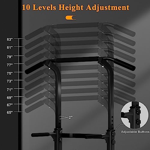 DlandHome Power Tower Pull Up Dip Station Multi-Function Fitness Equipment for Strength Training Adjustable Height Dip Stand for Home Gym - color: Black