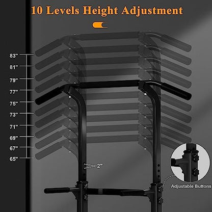 DlandHome Power Tower Pull Up Dip Station Multi-Function Fitness Equipment for Strength Training Adjustable Height Dip Stand for Home Gym - color: Black