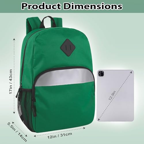 Trail maker 17" Backpack – Reflective School Backpack with Padded Straps, Water Bottle Pockets for Kids & Adults, School Travel Camp (Green) - color: Green