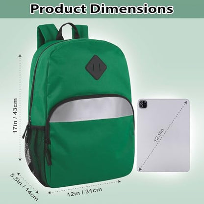 Trail maker 17" Backpack – Reflective School Backpack with Padded Straps, Water Bottle Pockets for Kids & Adults, School Travel Camp (Green) - color: Green