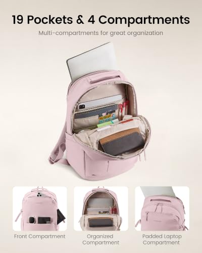 LOVEVOOK Laptop Backpack Women with Tumbler Holder, Work Travel Backpack - color: Pink, size: 17 Inch