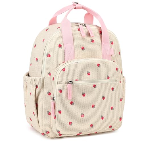 Bluboon Toddler Backpack for Girls Boys 2-4 Cute 12" Preschool Kindergarten Backpacks Kids Daycare Bags School Travel (Strawberry-Beige L, Age 4-8 (15" H Fit A4 Folder)) - color: Strawberry-beige L, size: Age 4-8 (15" H Fit A4 Folder)