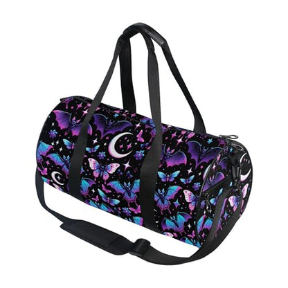 MNSRUU Sports Duffel Bags, Neon Purple and Bats Stars and Moons Athletic Gym Bag Overnight Workout Travel Tote Luggage for Men Women Yoga - color: Bats A8889