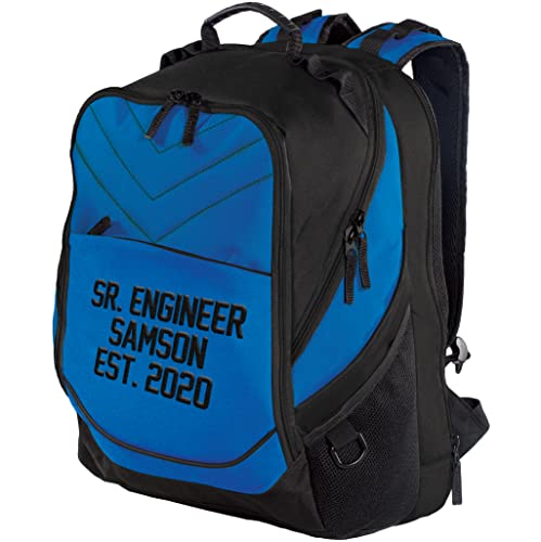 TEEAMORE Custom Travel Laptop Backpack Add Your Embroidered Text Computer Water Resistant Bag Shock Blue Black - color: Shock Blue Black, size: 17 inch - Add Your Text
