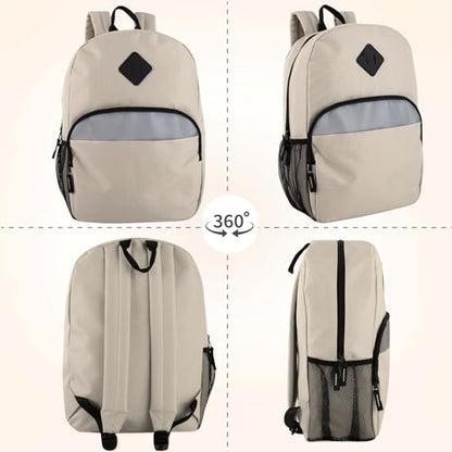 Trail maker 17" Backpack – Reflective School Backpack with Padded Straps, Water Bottle Pockets for Kids & Adults, School Travel Camp (Khaki) - color: Khaki