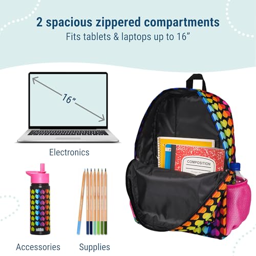 Wildkin 16-inch Kids Backpack – Durable, Padded & Spacious School Bag for Boys & Girls - Rainbow Hearts - color: Rainbow Hearts
