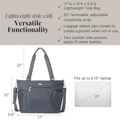 Baggallini Essential Laptop Tote - Work Tote Bag with Laptop Sleeve - Lightweight Travel Crossbody Shoulder Bag for Women - color: Charcoal Gray