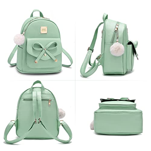 ZGWJ Mini Backpack Purse for Women - 3-Piece Set, Small PU Leather Bowknot Fashion Backpacks, Cute Casual Travel Daypacks - color: Light Green