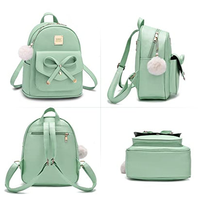 ZGWJ Mini Backpack Purse for Women - 3-Piece Set, Small PU Leather Bowknot Fashion Backpacks, Cute Casual Travel Daypacks - color: Light Green