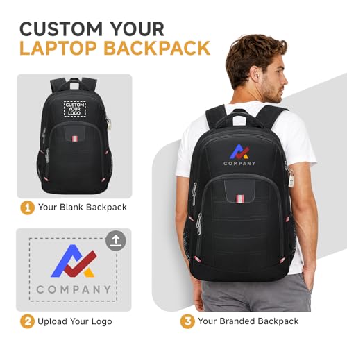 Airlex Custom Laptop Backpack Bulk 25-3000 Pack, Personalized Business Computer Backpack with Logo, 17 Inch Water Resistant Anti Theft Travel Bag for Office, School, College & Corporate Gifts