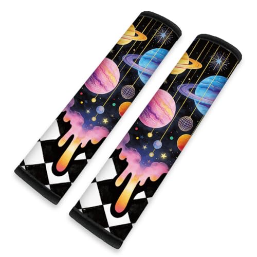 2Pcs Soft Auto Seat Belt Cover Pads, Galaxy Planet Car Seatbelt Shoulder Cushion for Comfortable Driving, Compatible with All Cars' Seatbelt and Backpack Straps 11x2.4inch - color: Galaxy