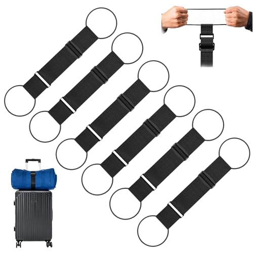 6PCS Multi Use Strong Adjustable Luggage Connector Straps, Add a Bag Easy to Travel Suitcase Elastic Strap Belt for Secure Stacking, Hands-Free Travel & Bag Attachment (Black) - color: 6black