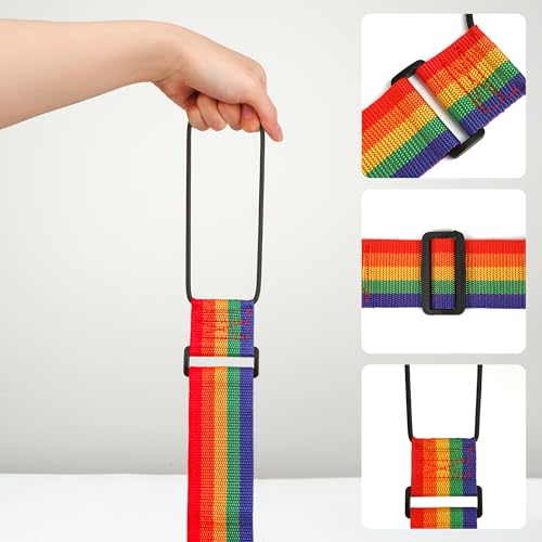 4 Pack Strong Adjustable Luggage Connector Straps, 11''-18" Rainbow Flexible Suitcase Accessories Elastic Fastening Multi-Functional Travel Packing for Securing Stacking Bag, Backpacks (Rainbow+Black)