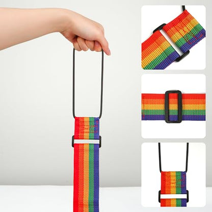 4 Pack Strong Adjustable Luggage Connector Straps, 11''-18" Rainbow Flexible Suitcase Accessories Elastic Fastening Multi-Functional Travel Packing for Securing Stacking Bag, Backpacks (Rainbow+Black)