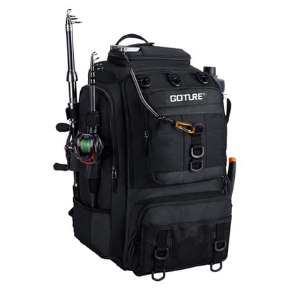 Goture 40L Fishing Tackle Backpack Black, Water-Resistant Fishing Bag with Cooler Compartment & Rain Cover for Saltwater - color: Black, size: A - Trays not included