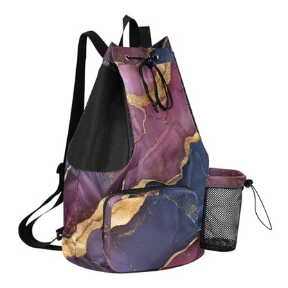 Drawstring Gym Bags For Men Women Climbing Gym Bag With Pockets Cinch Bags Waterproof Marble Burgundy Navy Blue - color: Color 25