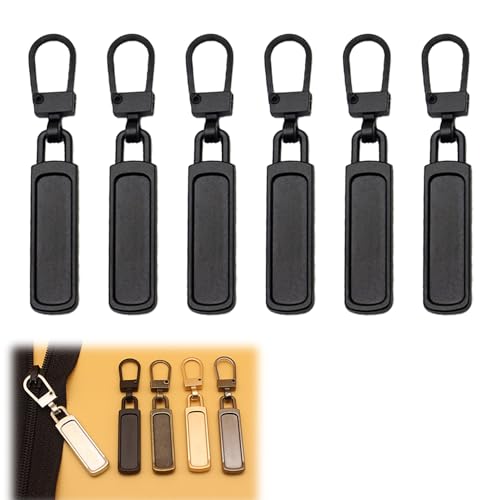 Zipper Pull Replacement, Detachable Zipper Pull Tabs for Jackets Backpacks Luggage Purses Coats – Easy to Install, Durable Zinc Alloy – Available in Black, Gold, Silver (6 Pack Black) - color: Black