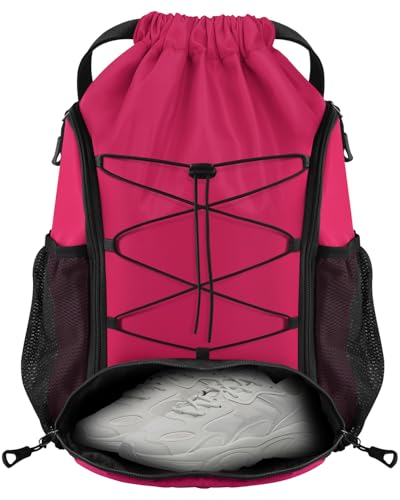 BROTOU Soccer Bags, Football Backpack, Volleyball Bag, Drawstring Soccer Backpack with Ball and Shoe Compartment - color: Pink