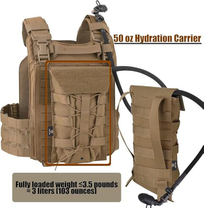 PETAC GEAR 1.5L / 3L Tactical Hydration Pack，Molle Carrier Pouch for 50 oz /100 oz Hydration Bladder Daypack Water Backpack. - color: CB, size: 1.5L combination set