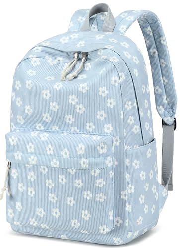 BTOOP School Backpack for Teens Large Corduroy Bookbag Lightweight 15.6 inch Laptop Bag for Girls Women Casual High School College - color: Cute Floral-blue