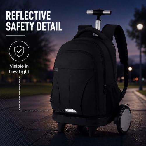 AGSDON Quiet Glide Rolling Backpack with Lunch Box Set - Large Wheel Water-Resistant Wheeled Bag for Business, Travel, and College | Black 3-in-1 Organizer Backpack - color: Reflective Black - Rolling Backpack