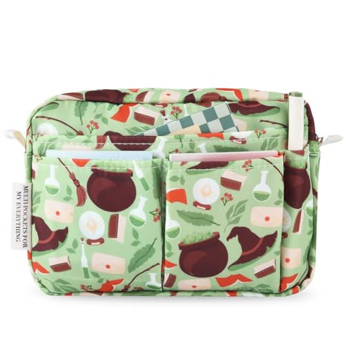 Portfolio Organizer with Multiple Pockets, Waterproof Travel Zippered Cosmetic Bag, Portable Storage Bag for Notebooks, Stationeries, Make-up, Journal Office Art Supplies.Green Magic - color: Green Magic