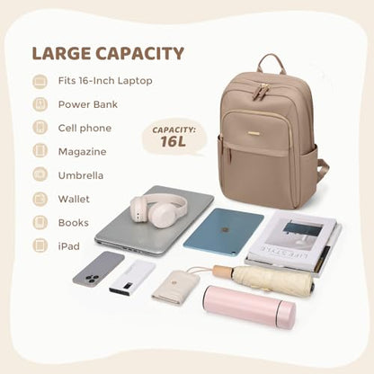 Hiking Travel Backpack for Women Casual Business Weekender Multilayer Laptop Bag,16 Inch,Champagne Brown - color: A-champagne Brown, size: 16 Inch
