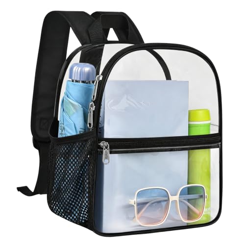 Clear Backpack for Stadium Events, 12x12x6 Small Clear Plastic Bag with Reinforced Straps for Game Security Festival Concert - color: Black