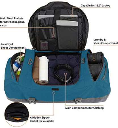 Ubon Large Duffel Bag Weekender Bags with Shoe Compartments 4-Way Sports Gym Backpack with Padded Straps Camping Traveling Duffle Bag - color: Dark Teal, size: 65L