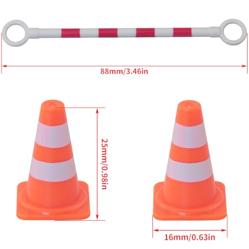 20PCS Car Model Toy Educational Traffic Cones Plastic Mini Road Marker Enlightenment Simulation Props 20 Orange Cones 10 Red White Round Barrier Connecting Rods
