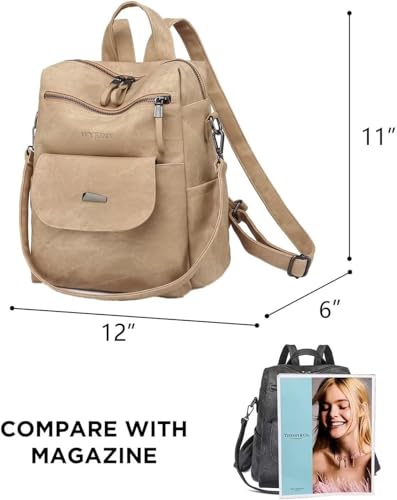 WYFJNX PU Leather Backpack Purse for Women Fashion Multipurpose Design Handbag Ladies Shoulder Bags Travel Backpack Khaki - color: Khaki