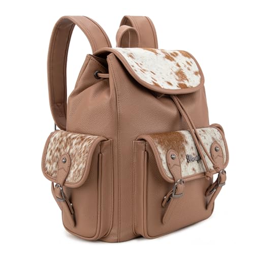 Montana West Wrangler Backpack Purse for Women Hair-on Cowhide Backpacks Western Travel Bags - color: Cowhide Khaki