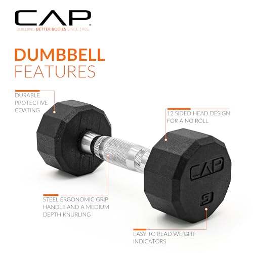 CAP Barbell Coated Hex Dumbbell Weight - Single | 10-120 lbs | Multiple Options - size: 5 lb, style: 12-Sided - Chrome Handle