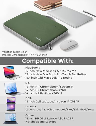 DOMISO 14 inch Laptop Case Sleeve Protective Cover Compatible with 15 inch MacBook Air M4 M3 M2,MacBook Pro,14-15 inch HP Dell ASUS Lenovo Chromebook,Waterproof Computer Cases Bag,Avocado Green - color: Avocado Green, size: 14" Laptop/15" for mac book
