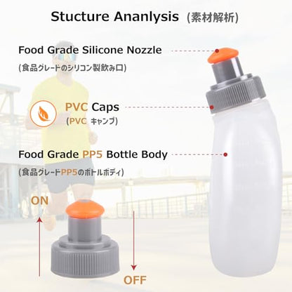 Azarxis Running Water Bottles Flask BPA Free Leakproof Hydration Vest Packs Waist Belt Replacement for Triathlon Marathon Hiking Cycling Climbing Runner - color: #1 170ml / 5.7oz - 2 Pack