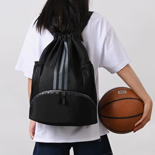 Sport Drawstring Backpack Gym Bag with Shoes Compartment for Soccer, Basketball, Swim, String Backpack Beach Cinch for Women Men