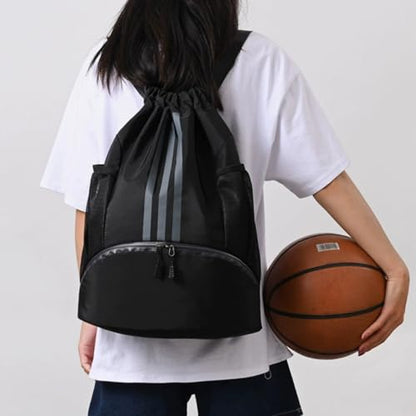 Sport Drawstring Backpack Gym Bag with Shoes Compartment for Soccer, Basketball, Swim, String Backpack Beach Cinch for Women Men