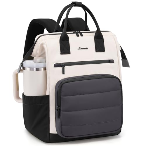 LOVEVOOK Puffer Laptop Backpack for Women, 15.6 Inch Work Backpack purse for Nurse Teacher, College Back to School Bookbag for Teen Girls, Personal Item Travel Bag Computer Daypack for Daily Commute - color: Black-white-grey, size: 15.6 Inch