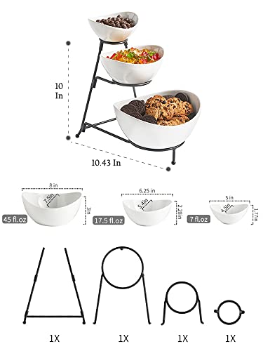 LYEOBOH 3 Tier Serving Bowls Set with Collapsible Thicker Metal Stand, Oval Serving Dishes for Entertaining Tiered Serving Stand for Fruit, Dessert, Candy, Chip and Dip (Black) - color: Black, style: Oval bowls