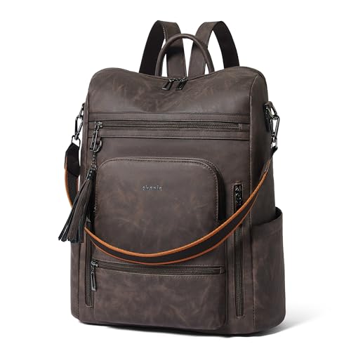 Shrrie Vegan Leather Laptop Backpack for Women 15.6 inch Work Backpack Fashion Travel Backpack Purse for Business College - color: Nubuck Coffee