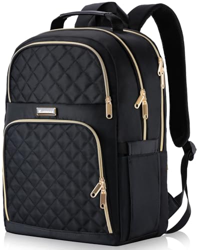 Backpacks for Women, Cute School Backpack for Teen Girls, 15.6 Inch Quilted Laptop Backpack, Large Bookbag for Middle School Students, College Back Pack for Teacher, Black - color: Black, size: 15.6 Inch