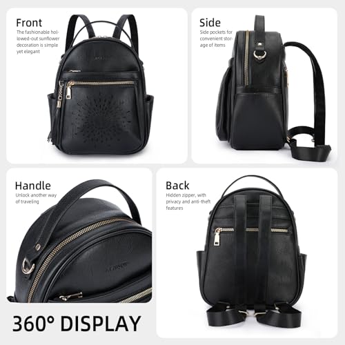 APHISON Small Backpack Purse for Women Cute PU Leather Mini Backpacks Ladies Casual Lightweight Travel Daypack Waterproof - color: 6-black, size: Small