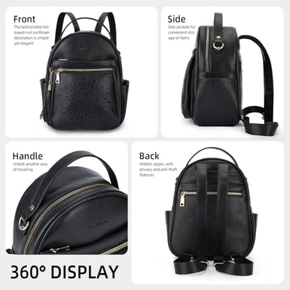 APHISON Small Backpack Purse for Women Cute PU Leather Mini Backpacks Ladies Casual Lightweight Travel Daypack Waterproof - color: 6-black, size: Small