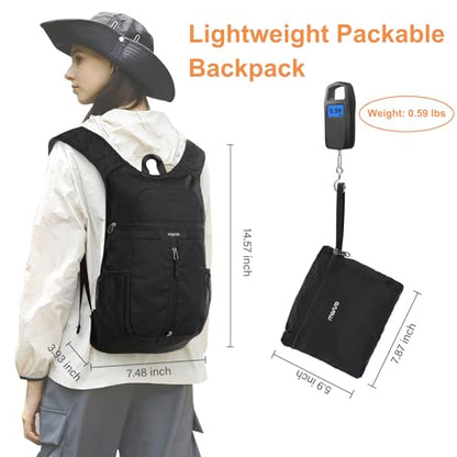 MOSISO Lightweight Hiking Daypack Packable Travel Hiking Backpack, Foldable Shoulder Bag with Front Vertical Pocket - color: Black, size: Small