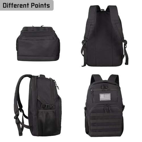30L Military Tactical Backpack Small Army Molle Assault Bag 3 Day Daypack for Men Hiking Camping Work, Balck Tactical Backpack with Water Pouches - color: Black Bookbag